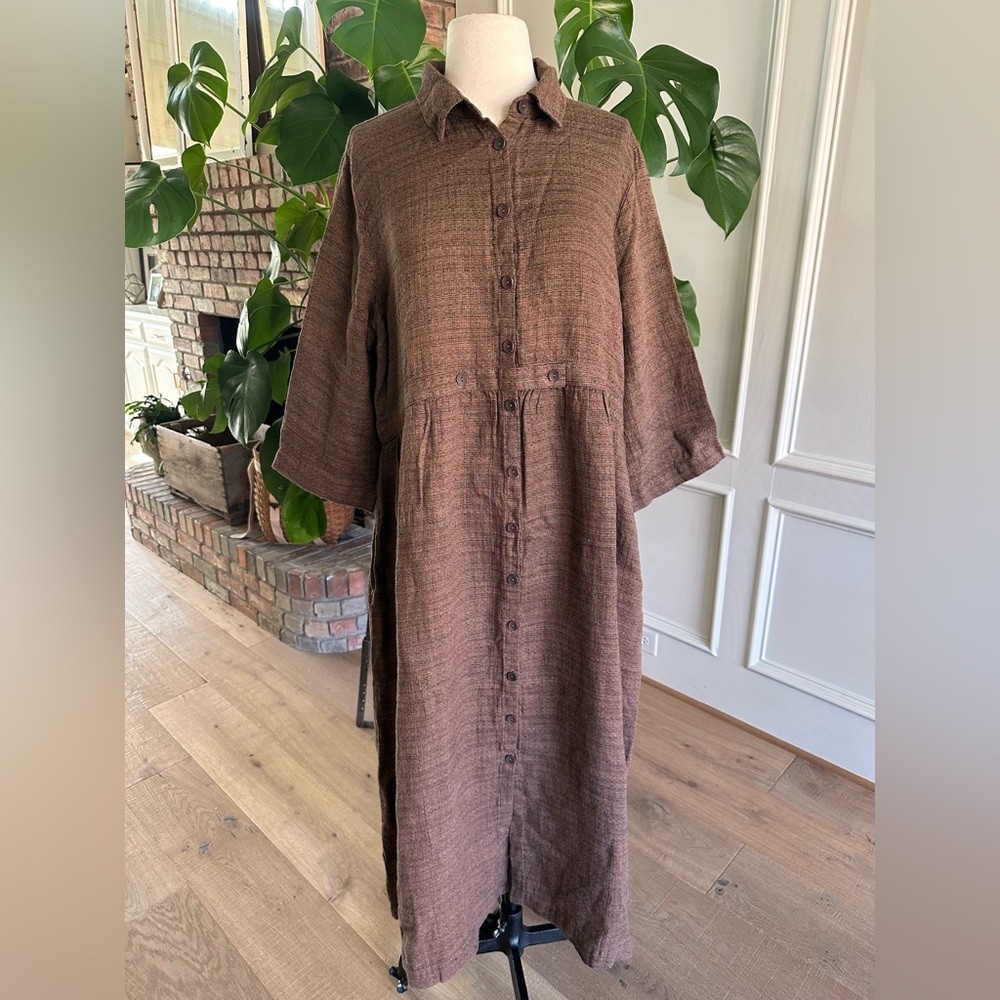 FLAX Button Down Dress - Linen Maxi Dress - NWOT